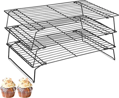 Produktbild von Abkühlgitter Stapelbar, 3-Stöckiges Edelstahl Kuchengitter Auskühlgitter Set, antihaftend, Rechteckig Backgitter Kühlgitter für Cupcake, Kekse, Grillen, Rostfrei & Spülmaschinengeeignet
