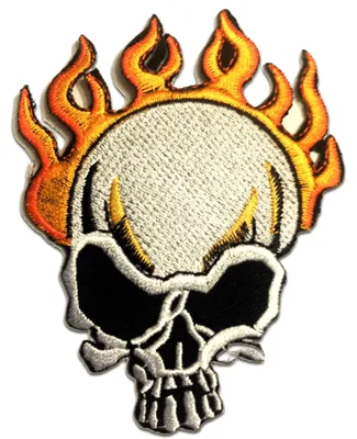 Obrázek produktu pro Skull Flames Biker - nášivka, nažehlovací, nažehlovací nášivka, nášivka, nažehlovací, Velikost: 7,4 x 10 cm