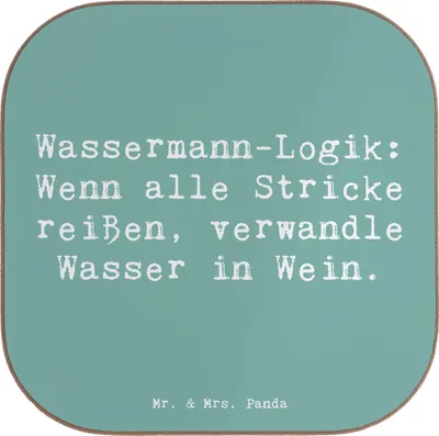 Produktbild von Mr. & Mrs. Panda Untersetzer für Gläser Spruch Wassermann Logik - Meeresbrise - Geschenk, Geschenke Sternzeichen, Tassenuntersetzer, Holzuntersetzer, gläseruntersetzer