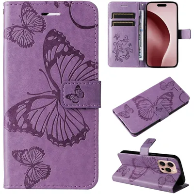 Produktbild von Mobigear Butterfly iPhone 16 Pro Hülle Klapphülle Geldbörse - Lila