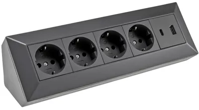 Produktbild von 4-fach Steckdosenblock USB-A+C schwarz 250V/ 16A Aufbaumontage USB 3,1A PD