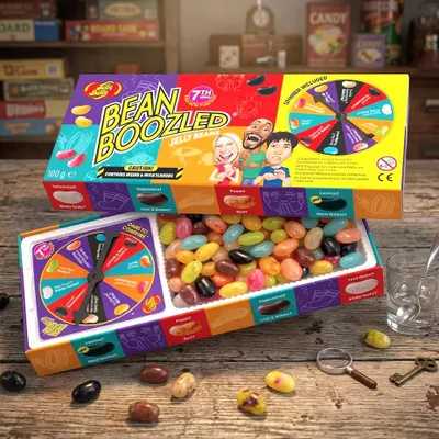Produktbild von Jelly Belly Bean Boozled 100 g – Geleebohnen mit überraschenden Geschmacksrichtungen, bunter Süßigkeiten-Mix + Heartforcards Versandschutz