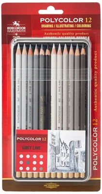 Zdjęcie produktu dla Zestaw ołówków kolorowych Polycolor w odcieniach szarości - 12 sztuk