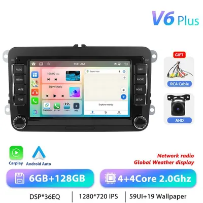 Produktbild von Android Autoradio für Volkswagen - 2-DIN - 17,8 cm Touchscreen - 6 GB RAM 128 GB ROM - Android 13 - 2,0 GHz - 1024×600