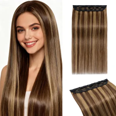 Obrázek produktu pro Clip-in prodlužovací vlasy, přírodní vlasy, 50 cm, středně hnědá/tmavě blond, 50 g