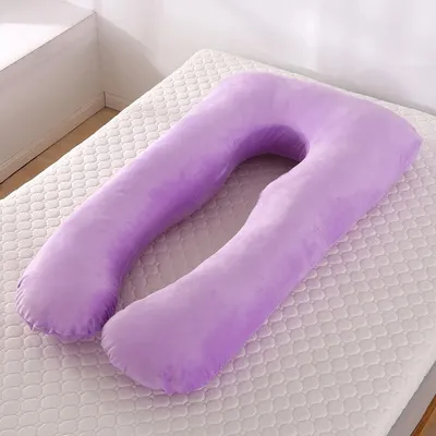 Produktbild von Ganzkörper-Schwangerschaftskissen, Großes U-förmiges Stillkissen, Seitenschläfer mit waschbarem Samtbezug 70 x 145 cm / Lila