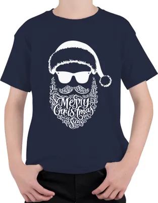 Produktbild von Merry Christmas Weihnachtsmann Bart - Weihnachten Weihnachtsgeschenk Christmas Uni Kinder T-Shirt, Navy, 104