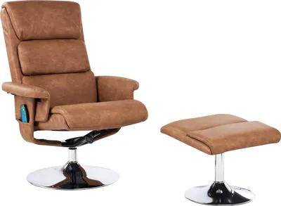 Obrázek produktu pro BELIANI Polohovací křeslo hnědé s podnožkou Umělá kůže čalouněné kovový rám Vyhřívané masážní funkce Retro design