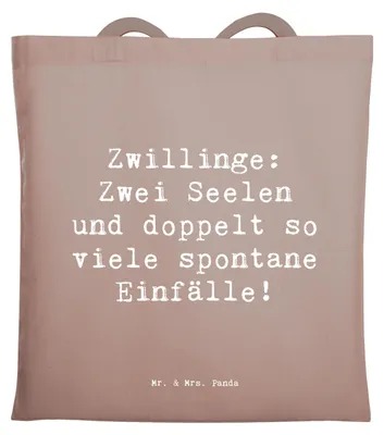 Produktbild von Mr. & Mrs. Panda Tote Bag Spruch Zwillinge Abenteuer - Braun Pastell - Geschenk, Sternzeichen, Spontanität, Luftzeichen, Geschenke Astrologie, Shopping Tasche, Jutebeutel