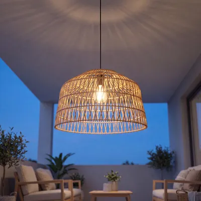 Obrázek produktu pro Závěsné světlo ratan Ø 49 cm černá přírodní E27 boho styl moderní závěsná lampa závěsné světlo vnitřní
