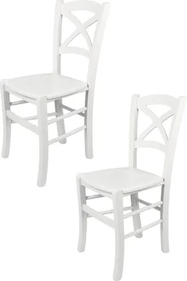 Image de t m c s Tommychairs - Lot de 2 chaises CROSS pour la cuisine et la salle à manger, structure robuste en bois de hêtre laqué dans la teinte blanche et assise en bois laqué dans la teinte blanche