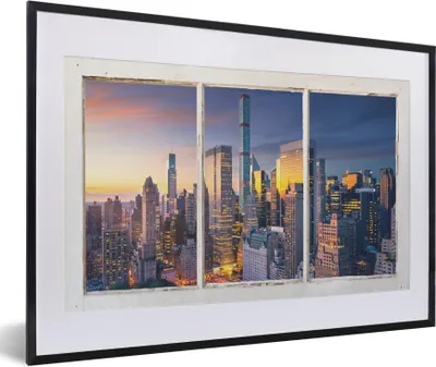 Produktbild von MuchoWow® Gerahmtes Poster New York - Aussicht - Skyline 60x40 cm - Poster mit Schwarzem Bilderrahmen Wandposter Rahmen Foto Bilder - Schlafzimmer - Plakat in Rahmen - Drucken