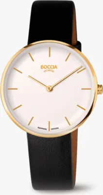 Produktbild von Boccia Damen Armbanduhr 3327-04 Trend Titan gelbgold IP Lederband vegan schwarz