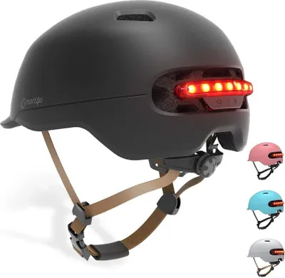 Image de Casque de vélo intelligent avec 3 types de lumières d'avertissement Casque de vélo avec Smart Safe LED Casque confortable léger respirant imperméable, L Blanc