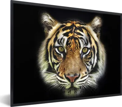 Produktbild von MuchoWow® Gerahmtes Poster Tiger - Tierkopf - Schwarz 40x30 cm - Poster mit Schwarzem Bilderrahmen Wandposter Rahmen Foto Bilder - Kunstposter - Wanddekorationen