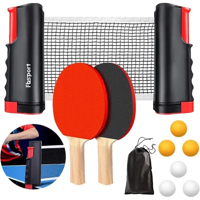 Produktbild von Tischtennisschläger Set mit Tischtennisnetz Tischtennis Set Profi 2 Schläger 6 Bälle Einziehbares Netz Tragetasche für Kinder Erwachsene Familien