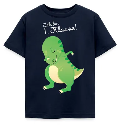 Produktbild von Spreadshirt Einschulung Ich Bin Erste Klasse Dab Dinosaurier Kinder T-Shirt, 122/128 (7-8 Jahre), Navy