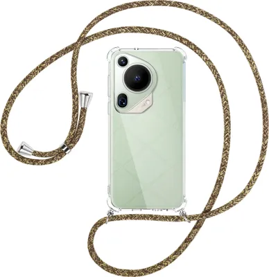 Produktbild von Handykette Backcover-Schutzhülle mit Band (Metall silberfarben) für Huawei Pura 70 Ultra - braun+beige