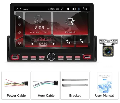 Zdjęcie produktu dla Radio samochodowe - 1-DIN, 17,8 cm, odtwarzacz MP5 - ekran dotykowy - Bluetooth, MirrorLink - FM 87,5–108 MHz - z kamerą cofania