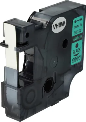 Produktbild von vhbw Schriftband-Kassette kompatibel mit Dymo LabelWriter Duo 400, Duo, Duo 450 Etiketten-Drucker 7m x 9mm Schwarz auf Grün