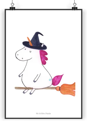 Produktbild von Mr. & Mrs. Panda Bild Einhorn Hexe DIN A4 - Weiß - Geschenk, Teufel, drucke, Unicorn, Engel, wanddeko, Freundin, Plakat, Kunstdruck, Wandbild, Frau, Einhörner
