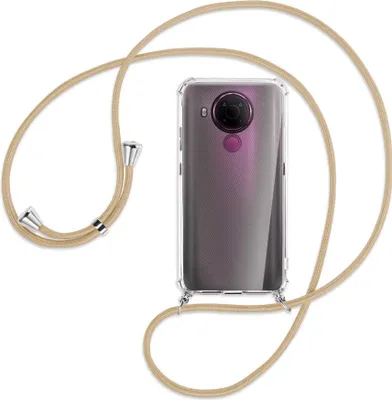 Produktbild von Handykette Backcover-Schutzhülle mit Band (Metall silberfarben) für Nokia 5.4 - caramel