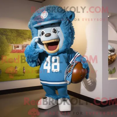 Produktbild von Maskottchen-Figur REDBROKOLY mit American-Football-Helm Latzhose und Broschen