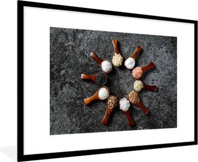 Produktbild von MuchoWow® MuchoWow® Gerahmtes Poster Löffel - Kräuter - Gewürze - Küche - Industrie 90x60 cm - Poster mit zchwarzem Bilderrahmen - Wanddekoration - Fotos