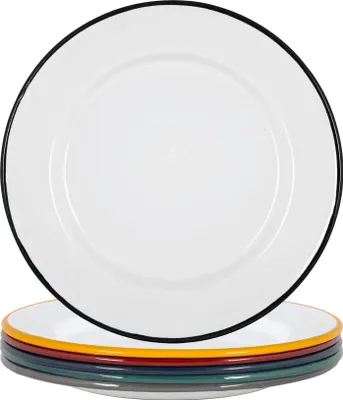 Produktbild von Argon Ta Weißes Emaille-Dinner Plates - Stahl Outdoor-Camping-Geschirr Geschirr - 25,5 cm - 6 Farben