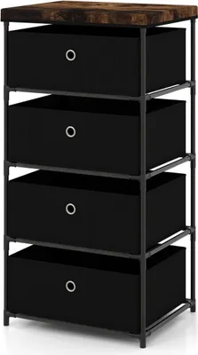 Image de Table de chevet avec tiroirs en tissu et meuble de rangement avec structure en métal noir
