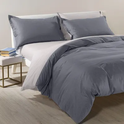 Bettwäsche-Set für Doppelbett, 100% Baumwolle, Anthrazit
