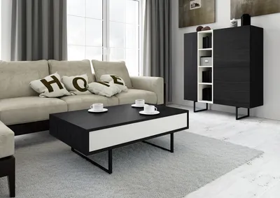 Produktbild von Couchtisch Schublade Wohnzimmertisch Kaffeetisch Sofatisch ABATO Eiche Schwarz