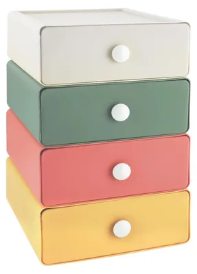 Produktbild von 4-teilige Aufbewahrungsbox mit Schubladen, stapelbare Schubladenbox, Schreibtisch-Organizer mit Schubladen, Schreibtisch-Organizer für Zimmer, Büro, Badezimmer
