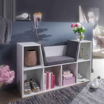 Immagine prodotto di FineBuy Panca con spazio di archiviazione Armadio Scaffale Bianco 100 cm Mensola in piedi Panca per armadio con cuscino di seduta