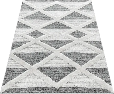 Produktbild von Teppich Wohnzimmer Hochflor Grau 200x290 Rechteck Geometrisches Design aus Polypropylen