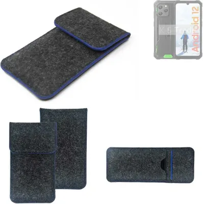 Produktbild von K-S-Trade Handy-Hülle Schutz-Hülle kompatibel mit Blackview BV5300 Filztasche Pouch Tasche Case Sleeve Filzhülle dunkelgrau, blauer Rand