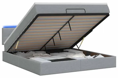 Image de Lit avec rangement et matelas LED, gris clair, 180 x 200 cm
