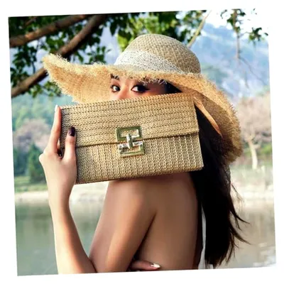 Produktbild von Modische Damen Clutch aus Gewebtem Material Beige Handtasche mit Großem Fassungsvermögen Elegante Kupplung für Hochzeit und Abendveranstaltung
