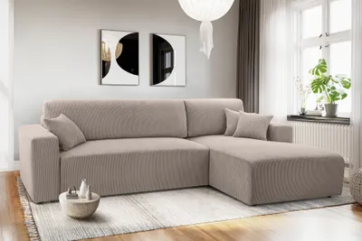 Produktbild von AX LIVING Catea Beige Sofa mit Schlaffunktion – Ecksofa 279cm mit Bettkasten R