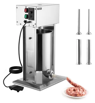 Immagine prodotto di Macchina per insaccare salsicce elettrica VEVOR, capacità 12 litri, modello verticale, in acciaio inossidabile, ideale per uso domestico, professionale, per la caccia e per l'alimentazione animale, dotata di pedale, regolazione continua, 4 ugelli di riempimento e componenti lavabili in lavastoviglie