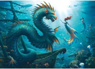 Immagine prodotto di Puzzle da 1000 pezzi, drago, sirena e tartarughe marine, Ravensburger, dai 14 anni in su