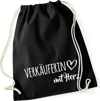 Produktbild von Huuraa Turnbeutel Verkäuferin mit Herz 12 Liter Black Baumwolle Rucksack Geschenkidee