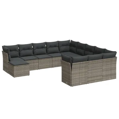 Produktbild von vidaXL 12-tlg. Garten-Sofagarnitur mit Kissen Grau Poly Rattan