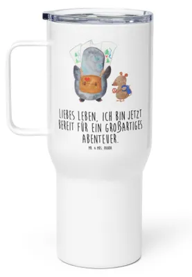 Produktbild von Mr. & Mrs. Panda Thermobecher Pinguin & Maus Wanderer - Weiß - Geschenk, Kaffee-to-go-Becher, Pinguine, thermosbecher, Wandern, Mehrwegbecher, Wanderlust, Trinkgefäß