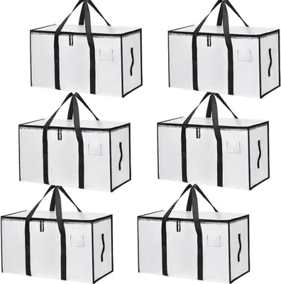 Produktbild von 6 Pack Clear Clothes Storage Bags Water Resistant Thickened Storage Bag, 91L Large Foldable Packing Boxes Wardrobe Organizer Moving Bags for Bedding Clothes Blanket Duvet Toys