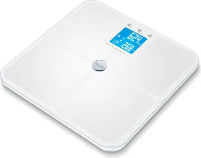 Produktbild von Beurer BF 950 Diagnosewaage Weiß Messung Körperfett Körperwasser Muskelanteil Knochenmasse Kalorienbedarf BMI App-Anbindung Datenschutz