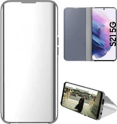 Image de Etui pour Samsung Galaxy S21 5G transparent, cuir PU, avec fonction stand Argent