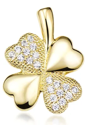 Immagine prodotto di MATERIALE: Ciondolo a forma di trifoglio, catena, oro, portafortuna. Ciondolo portafortuna in argento 925 con zirconi bianchi, modello KA-309-Gold