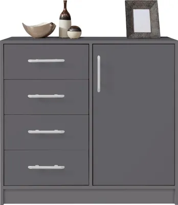 Produktbild von Masseno Kommode VANO 90 cm Sideboard mit 4 Schubladen und 1 Türen für Wohnzimmer Schlafzimmer Modern 90x40x84 cm Anthrazit / Anthrazit