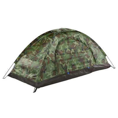 Produktbild von Campingzelt fuer 1 Person Einzelschicht Outdoor Tragbare Tarnung Reise Strand Zelt